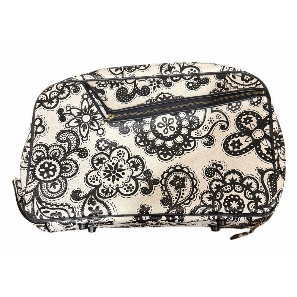 Vintage A.D. Sutton & Sons Flower Power Suitcase Black White 1960s 1970s Mod